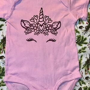 Pink Unicorn Print Kids One Piece